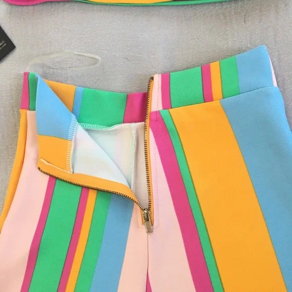 Touchdolls Two Piece Crop Top Bell Bottom Pants Set Size 2 XS Stripe Stretch - Picture 11 of 16